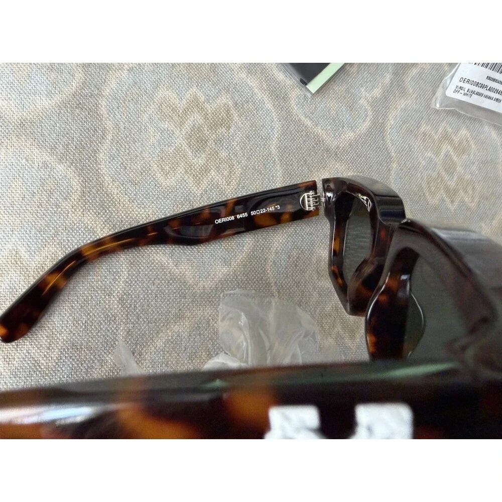 Off-White Virgil Sunglasses Dark Havana Tortoise Shell Frame Green Lenses Italy